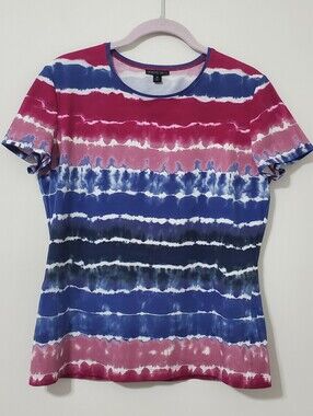 Lafayette 148 New York Tie Dye Stripe T-Shirt Women Medium